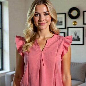 Cute Large Pink Sleeveless Blouse • Lightweight & Stylish